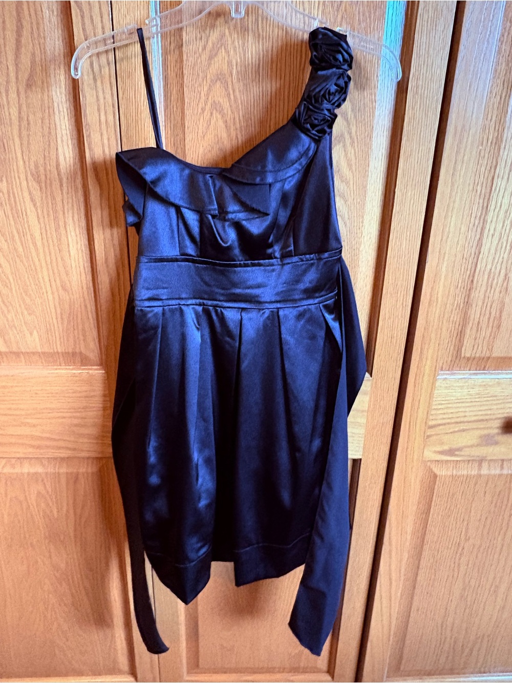 One-Shoulder Black Satin Dress